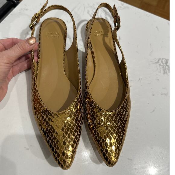 Stuart Weitzman Minnie Python Serpent Gold Metallic Slingback Flat, 8, Like New - Picture 3 of 7